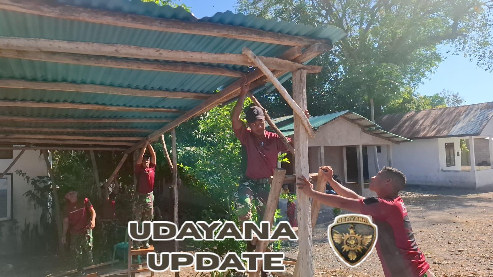 Dukungan Satgas Yonif 741/GN Pos Delomil untuk Perbaikan Garasi Ambulance Puskesmas Perbatasan