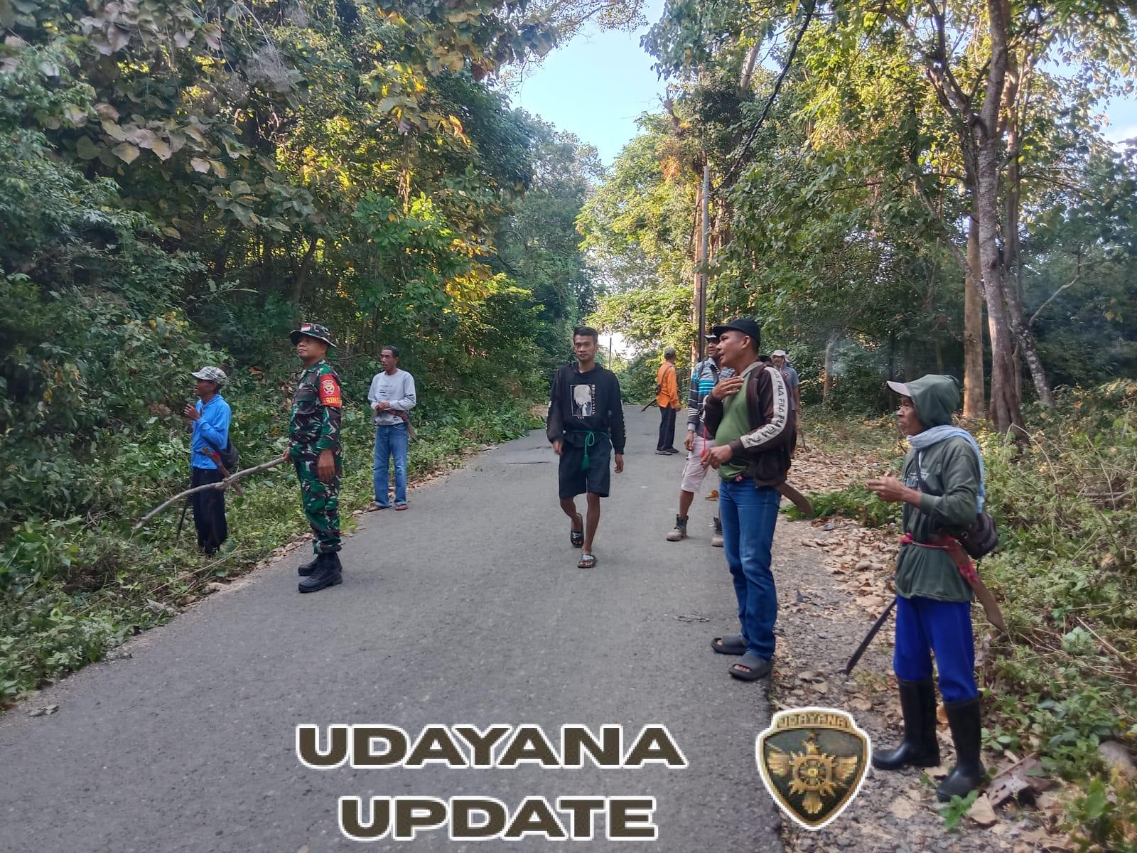 Koramil Ropang Dukung Gotong Royong Warga Lantung Bersihkan Jalan Tertutup Pohon