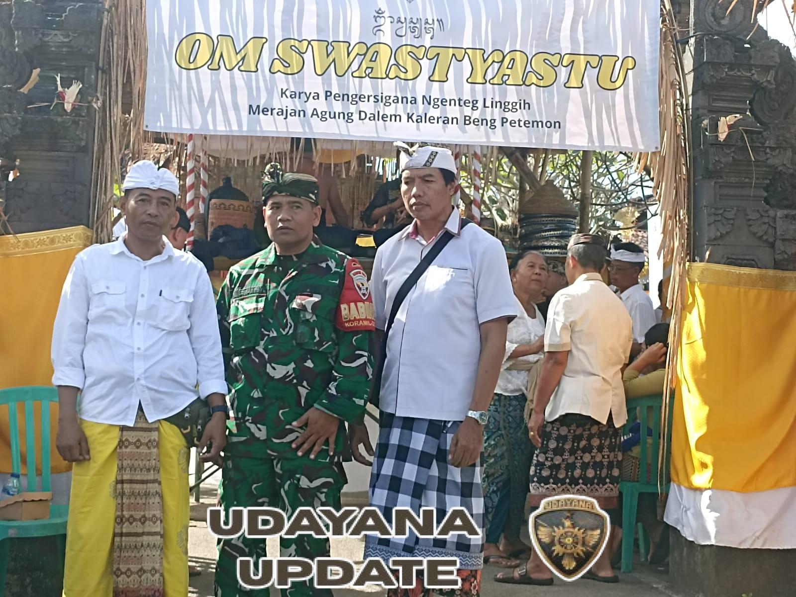 Babinsa Pejeng Kelod Bersama Pecalang Jaga Kekhidmatan Upacara Mupuk Pedagingan