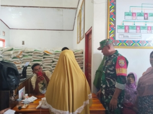 Babinsa Koramil Bolo Amankan Pembagian Beras untuk 979 KK di Desa Tambe