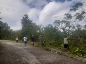 Babinsa Koramil 1618-02/Miobar dan Masyarakat Haulasi Kompak Bersihkan Jalan Desa demi Kenyamanan Warga