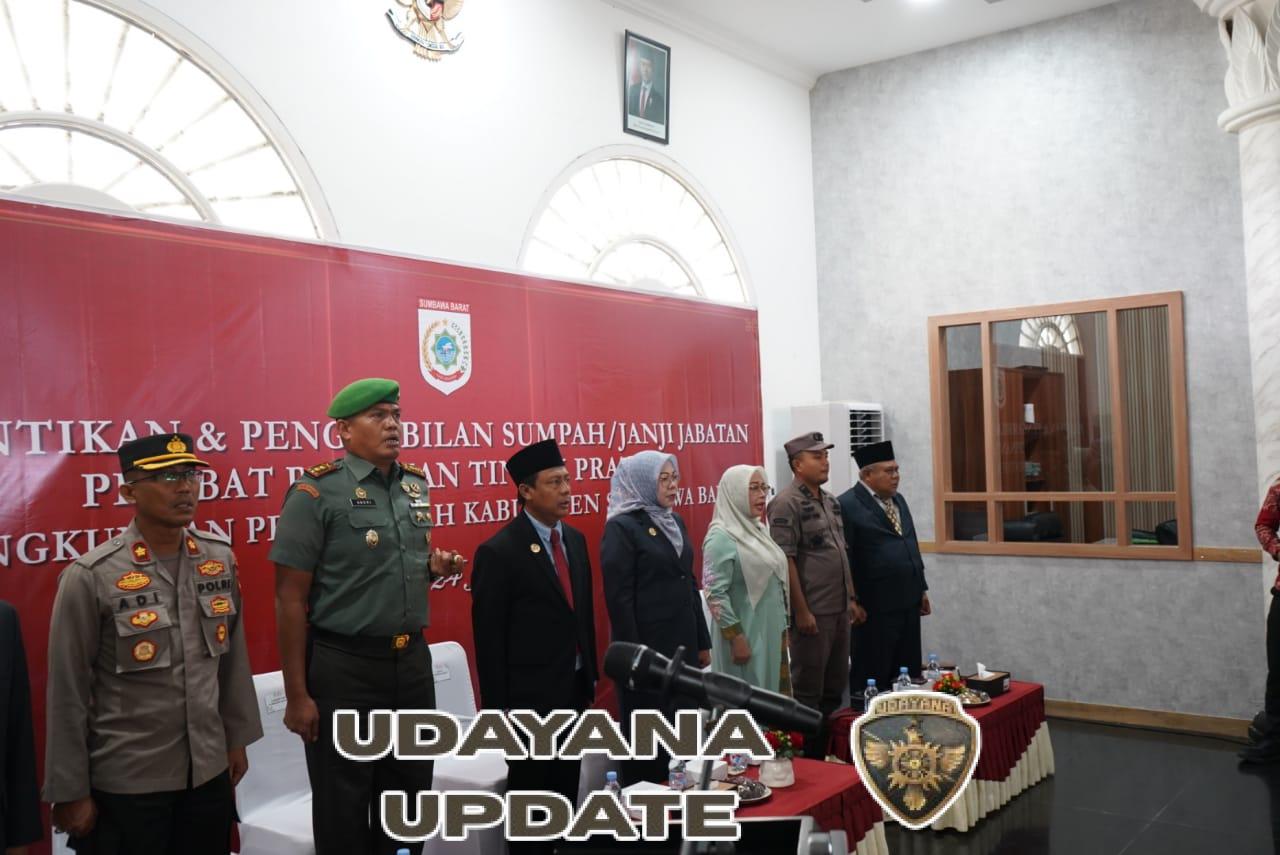 Dandim 1628/Sumbawa Barat Hadiri Pelantikan dan Pengambilan Sumpah Jabatan Pejabat Pimpinan Tinggi Pratama Lingkup Pemda KSB