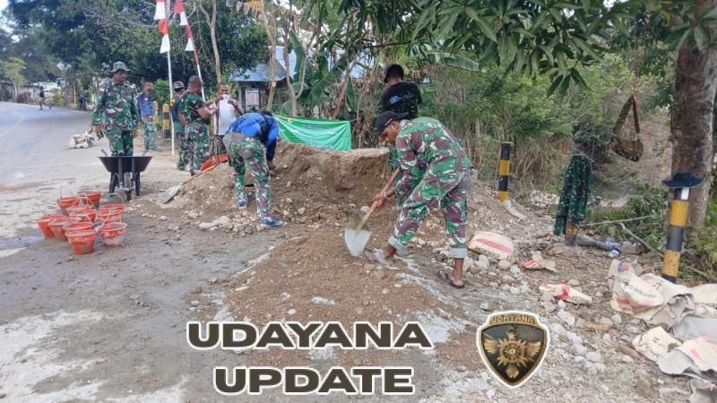 Perkuat Struktur Jalan, Satgas TMMD Bangun Tembok Penahan Jalan