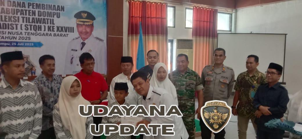 Kasdim 1614/Dompu Hadiri Penyerahan Dana Pembinaan Kafilah STQH