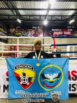 Praka Daud Silubun Kembali Harumkan Nama Arhanud 9 di Kejuaraan Muaythai FORNAS VIII NTB