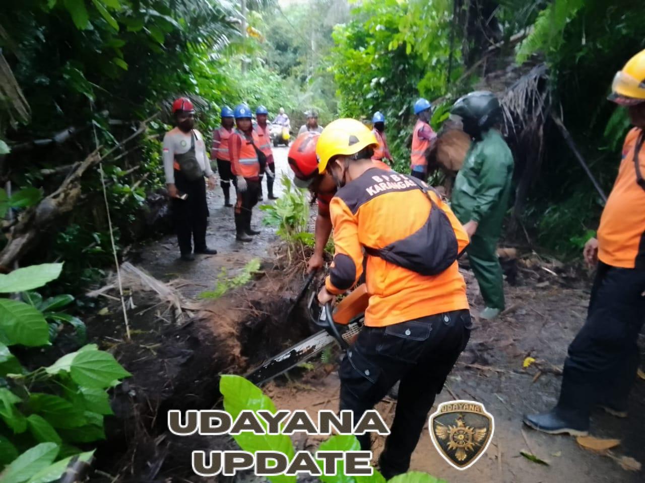 Pulihkan kelancaran lalu lintas, Babinsa Desa Duda bersama BPBD evakuasi pohon tumbang.