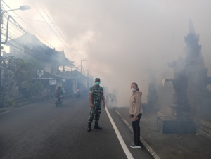 Peduli kesehatan Warga, Babinsa 1623-01/Karangasem melaksanakan foging.