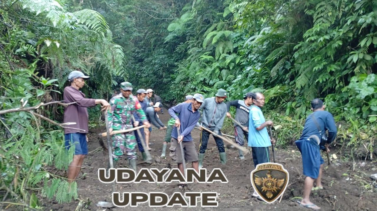 Serda Wayan Budiarta Bersama Masyarakat Bersihkan Rumput Liar di Ruas Jalan Desa