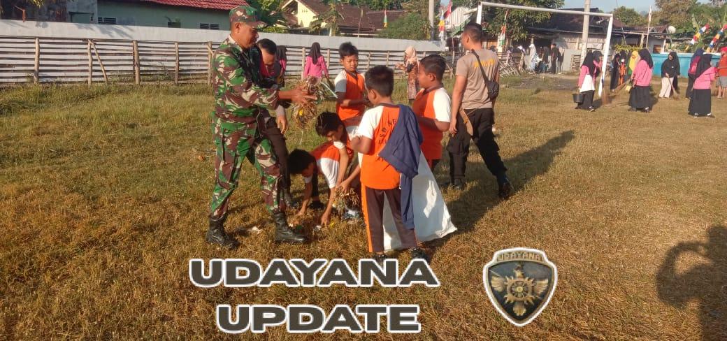 Babinsa Koramil 1607-03/Ropang Pimpin Bersama Gotong Royong Persiapan HUT RI ke-80 di Lenangguar