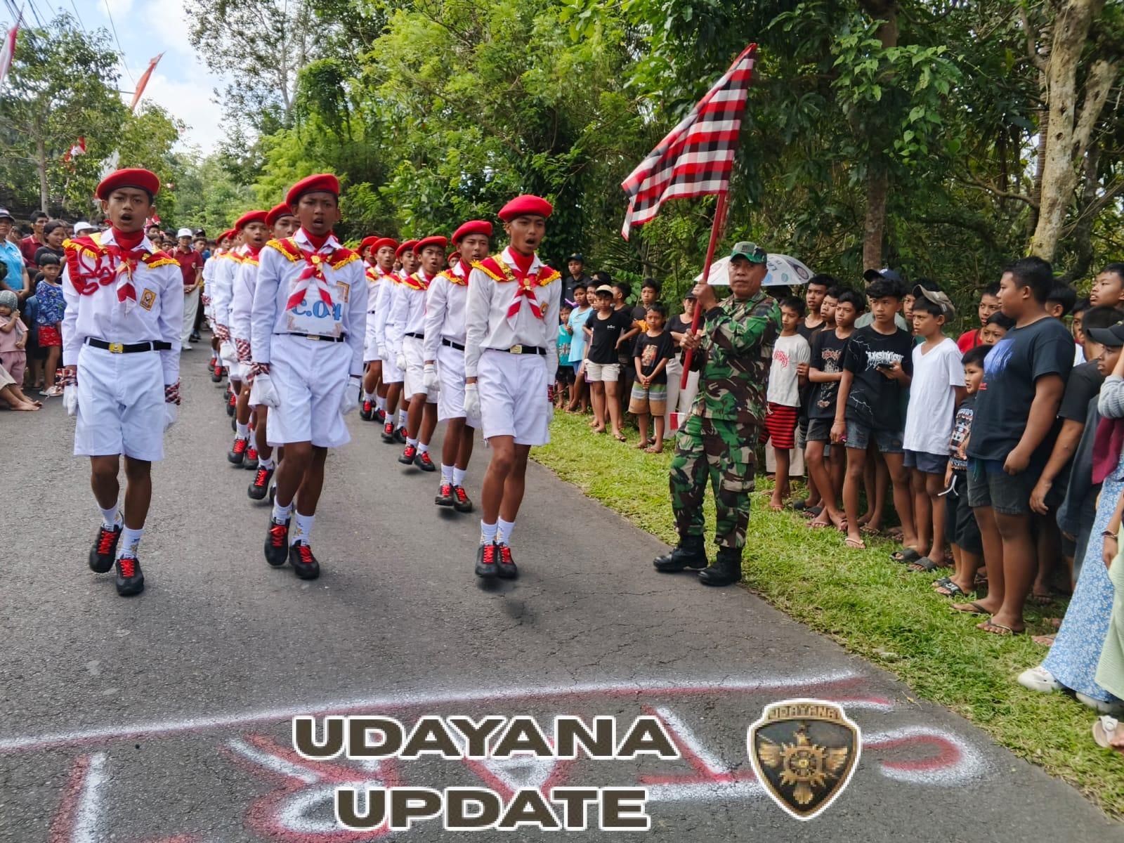 Sambut HUT kemerdekaan RI ke-80, Danramil 1623-07/Bebandem lepas peserta lomba gerak jalan.
