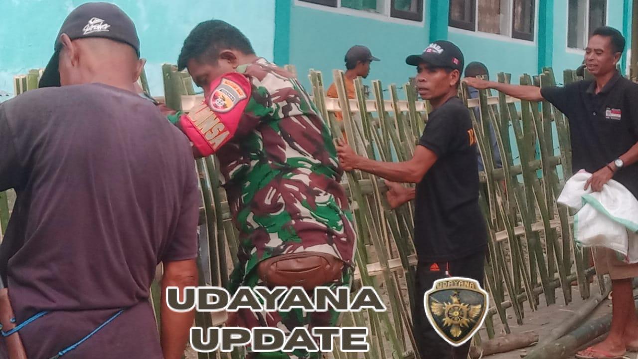 Semangat Kemerdekaan, Warga Telaga dan Babinsa Kompak Membangun Pagar Sekolah