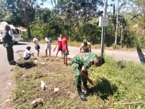 Koramil 1618-02/Miobar Ajak Pemuda Desa Nian Tanamkan Kepedulian Lingkungan Lewat Gotong Royong