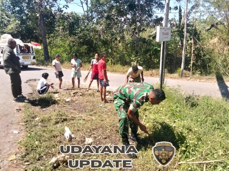 Koramil 1618-02/Miobar Ajak Pemuda Desa Nian Tanamkan Kepedulian Lingkungan Lewat Gotong Royong