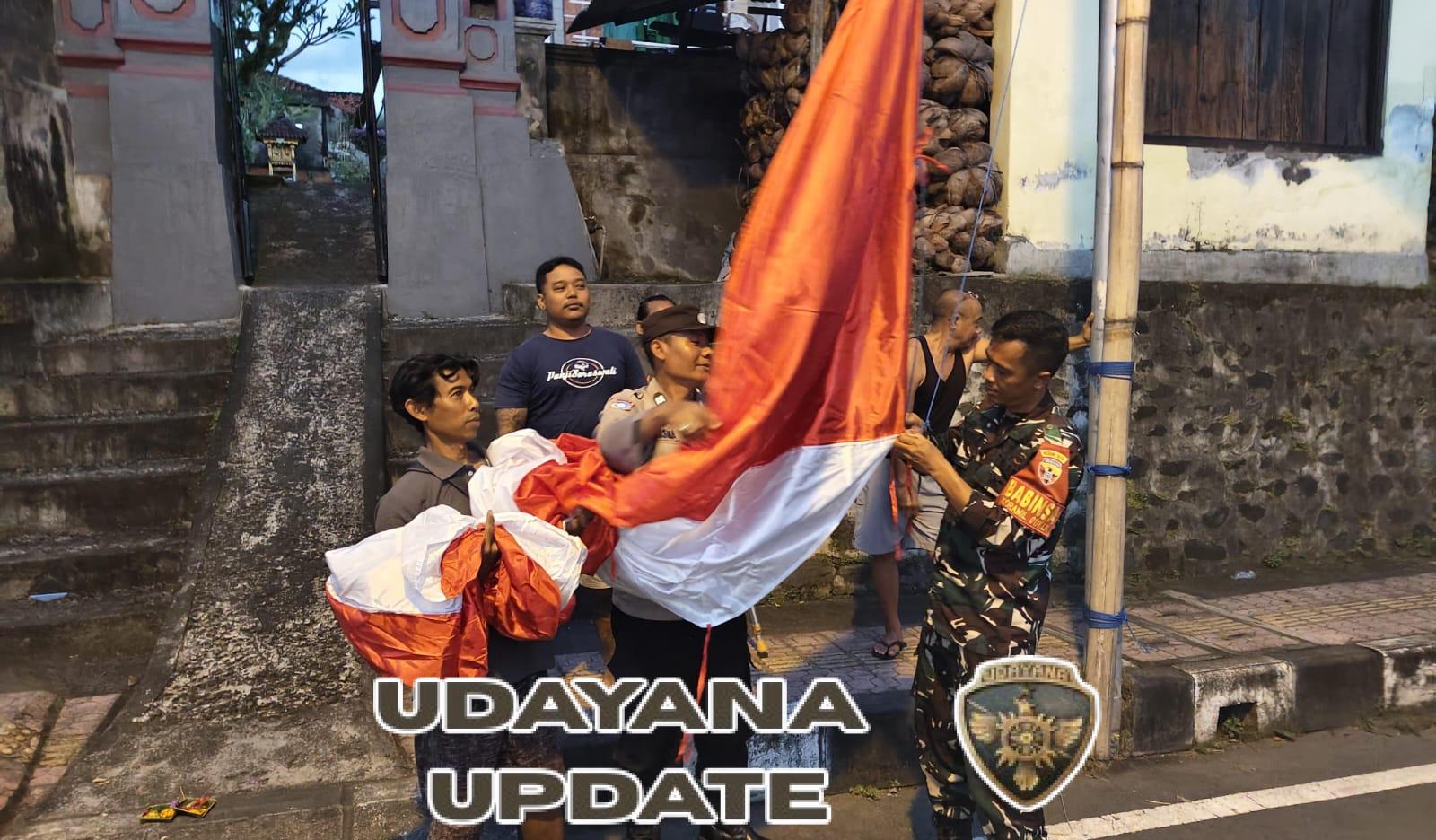 Babinsa Semarapura Kangin Dan Kauh Bersama Warga Pasang Bendera Merah Putih Dengan