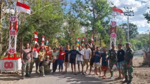 Koramil 1618-02/Miobar Gandeng Warga Desa Nian Ciptakan Gapura Bernuansa Patriotik