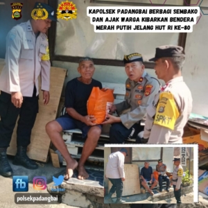 Kapolsek Padangbai berbagi Sembako dan Ajak Warga Kibarkan Bendera Merah Putih Jelang HUT RI ke-80