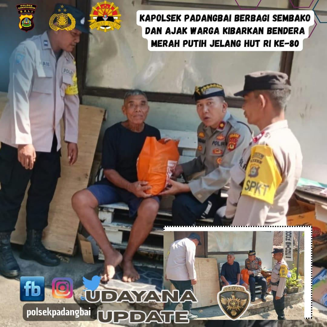 Kapolsek Padangbai berbagi Sembako dan Ajak Warga Kibarkan Bendera Merah Putih Jelang HUT RI ke-80