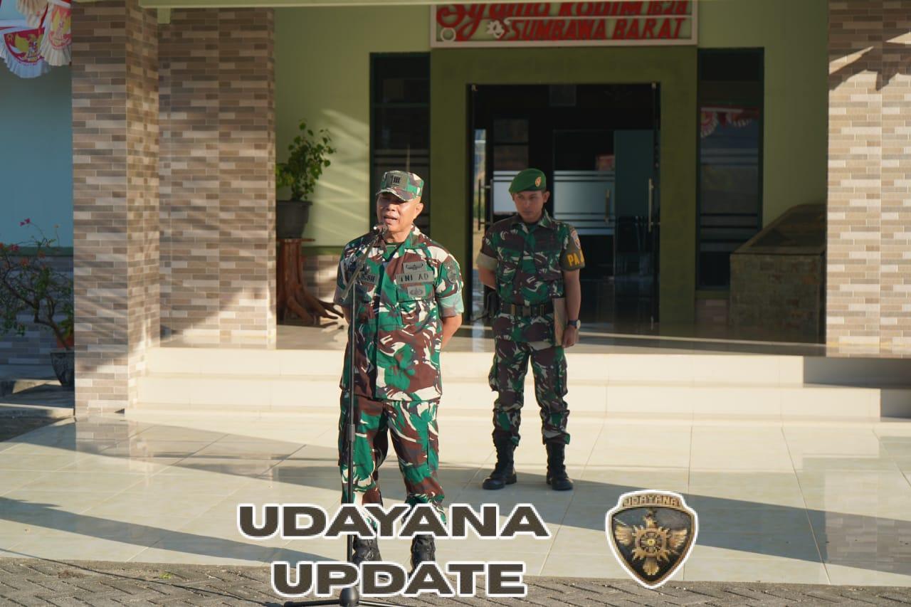 Kasdim 1628/Sumbawa Barat Pimpin Apel Pagi, Sekaligus Pelepasan Dan Penerimaan Anggota Baru.