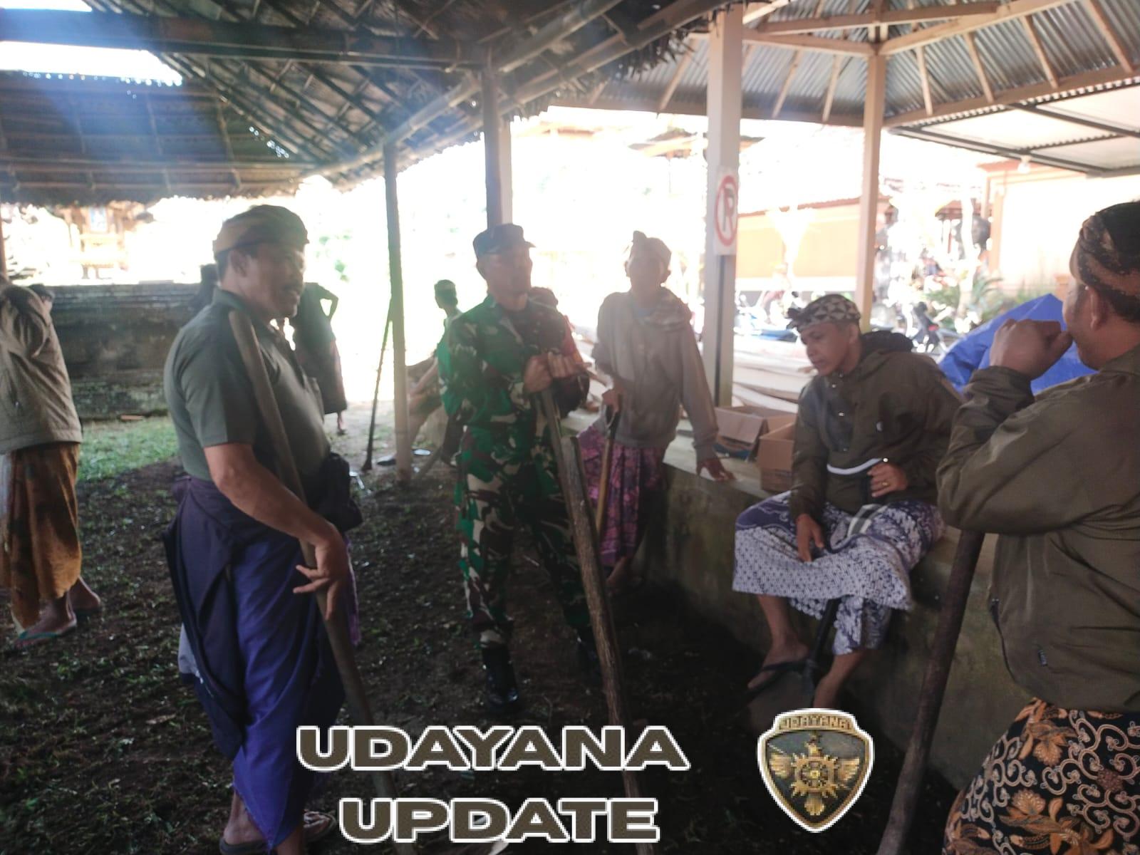 Babinsa Desa Kayubihi Ajak Warga Jaga Kebersihan dan Kebersamaan di Pura Puseh Banjar Adat Kayang