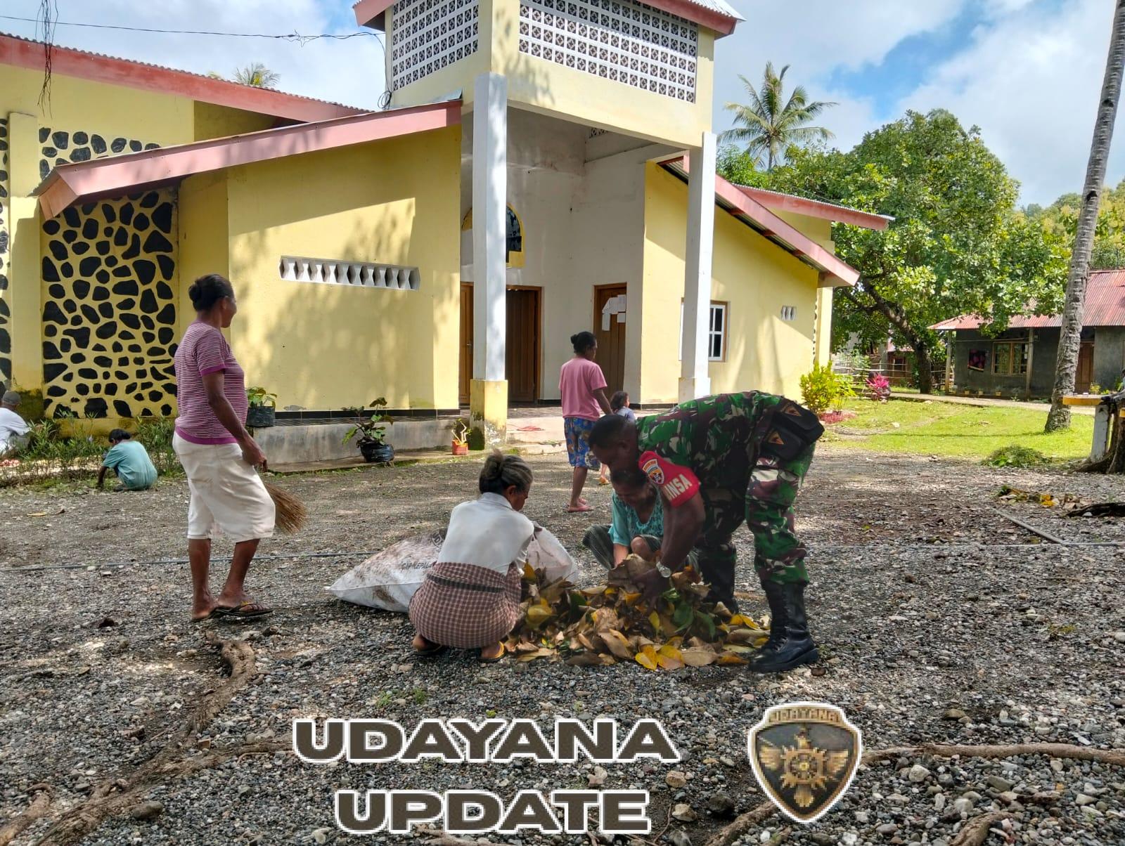 Babinsa Insana Utara Bersama Warga Wujudkan Kepedulian Lewat Aksi Bersih Tempat Ibadah