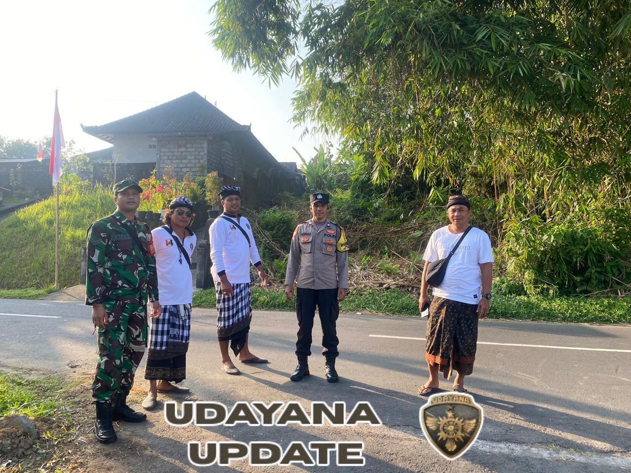 Sinergitas Amankan Upacara Ngening, Babinsa Bersama Bhabinkamtibmas Dan Pecalang Gelar Pengamanan