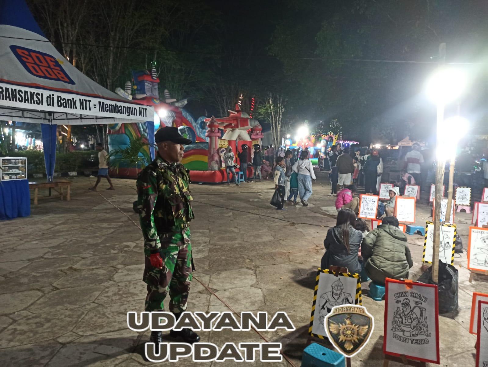 Berikan Rasa Aman Dan Nyaman Kepada Pengunjung, Babinsa Kodim 1621/TTS Laksanakan PAM Di Pasar Malam