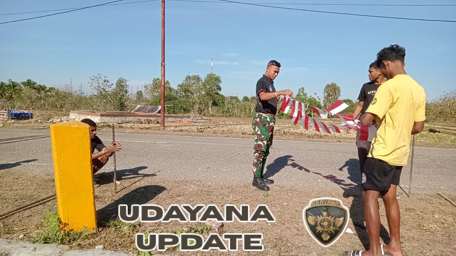 Warga dan Satgas Yonif 741/GN Kompak Hiasi Jalan Desa Tulakadi Menjelang 17 Agustus