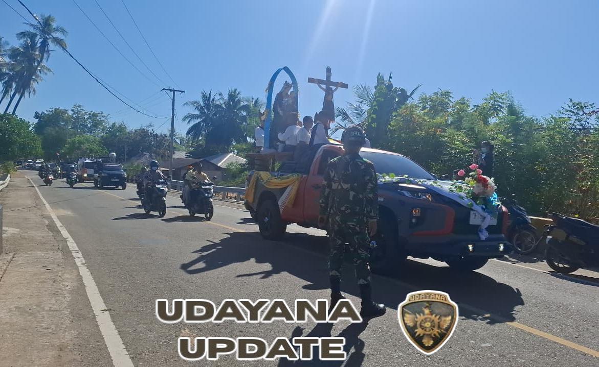 Umat Katolik Paroki Stella Maris Laksanakan Pengarakan Patung, Satgas Pos Silawan Damar dan Motamasin Turut Dampingi