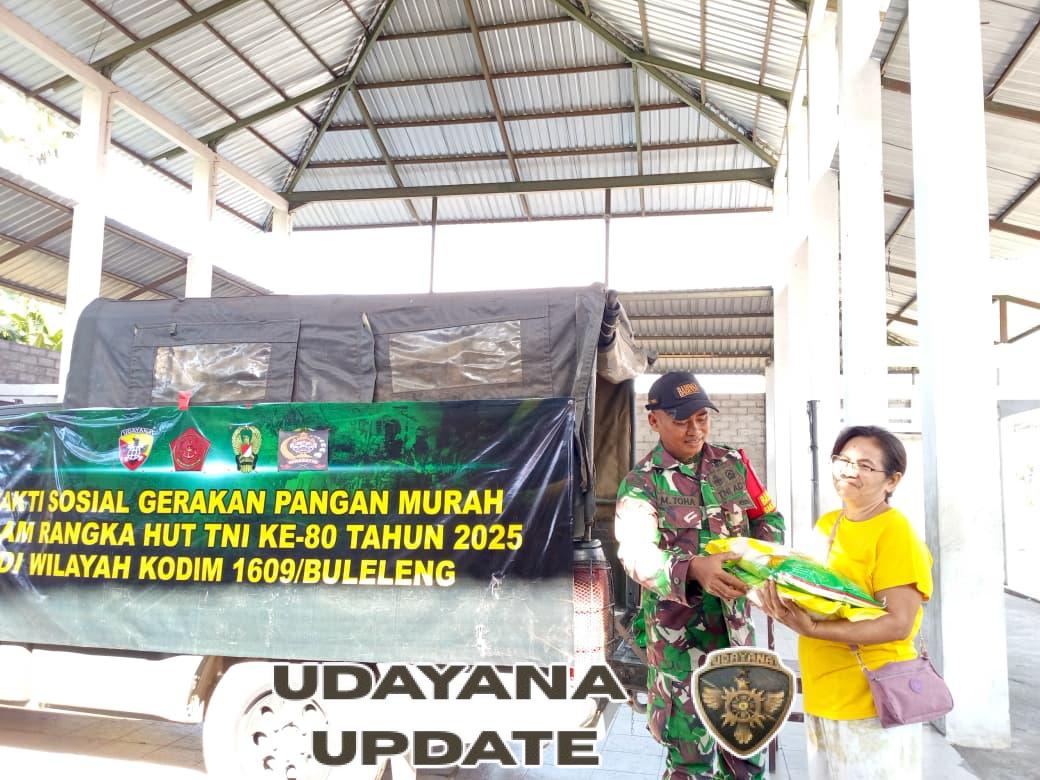 HUT ke-80 TNI, Kodim 1609/Buleleng Salurkan 1,5 Ton Beras Murah di Seririt