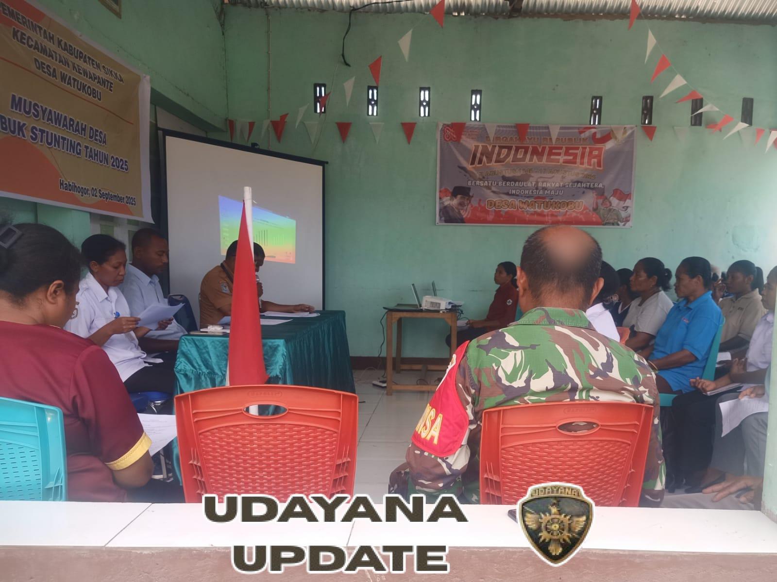 Babinsa Serma La Ngkawea Hadiri Musdes Khusus Rembug Stunting di Desa Watukobu