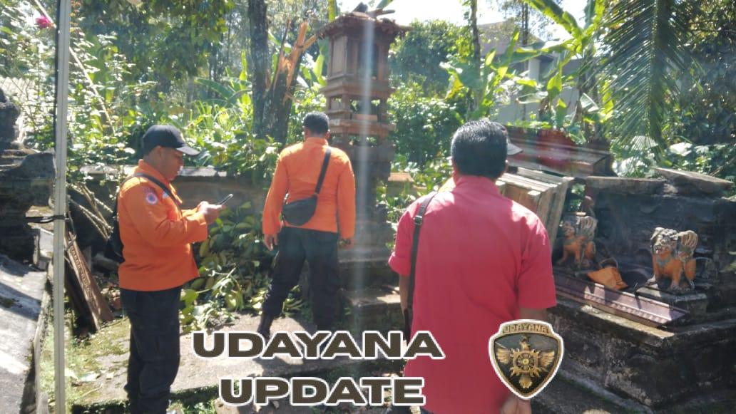 Babinsa 1623-04/Sidemen bantu penanganan pohon tumbang yang menimpa pelinggih.