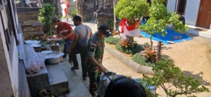 Babinsa Desa Abuan Bersama Perangkat Desa Kompak Laksanakan Persiapan Hari Saraswati