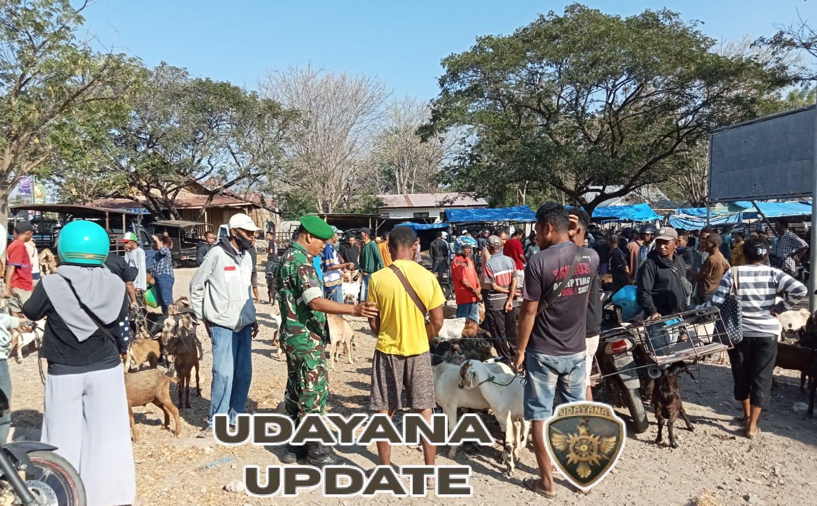 Cegah Gangguan Kamtibmas, Babinsa Koramil Aesesa Aktif Awasi Pasar Hewan di Kecamatan Aesesa