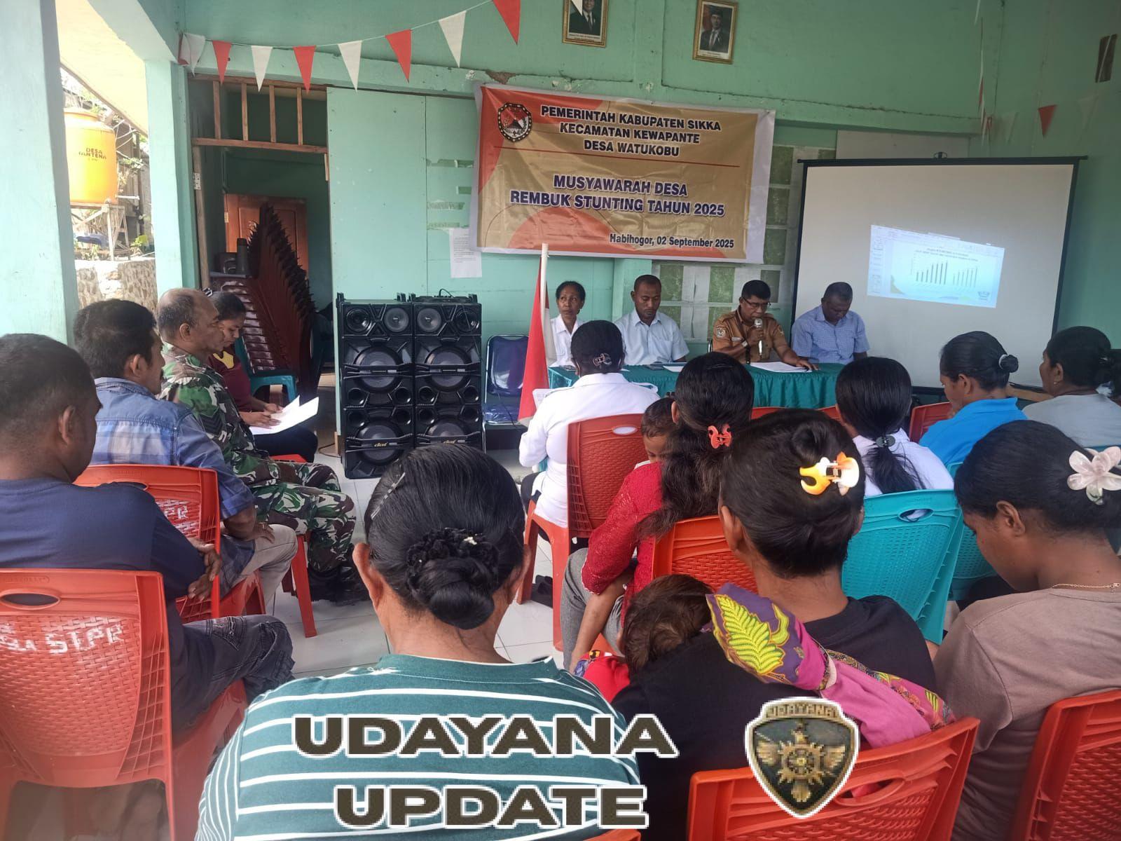 Babinsa Koramil 04/Kewapante Hadiri Rapat Evaluasi Penanganan Stunting di Desa Watokobu