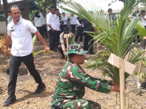 Babinsa Nowa Ikut Tanam 200 Pohon Kelapa Dukung Ketahanan Pangan Nasional