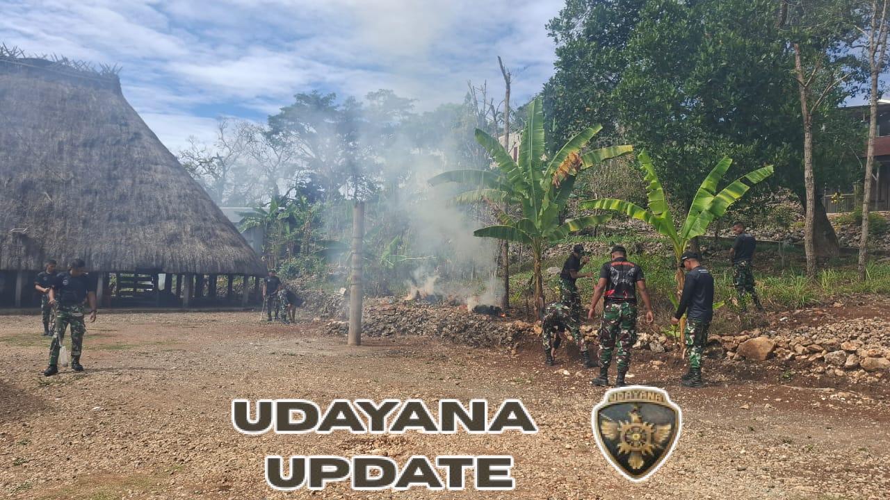 Kepedulian Satgas Yonif 741/GN Dengan Laksanakan Pembersihan Rumah Adat Desa Dirun Melalui Pos Jajaran SSK II