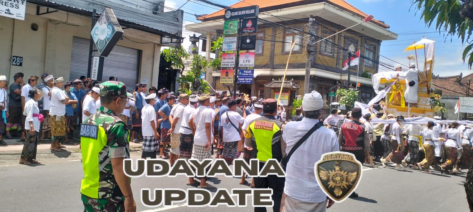 Sinergi Babinsa, Bhabinkamtibmas, dan Pecalang Amankan Upacara Ngaben di Sukawati