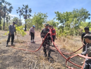 Gerak cepat, Babinsa 1623-08/Kubu bersama Damkar padamkan api kebakaran lahan.