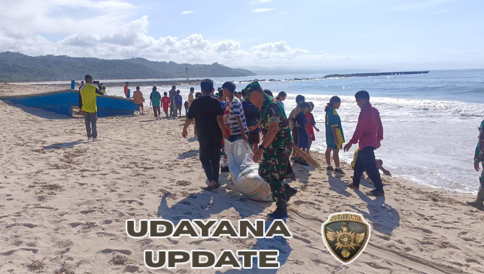 Sambut HUT TNI ke-80, Kodim 1613 Gelar Karya Bakti Bersih Pantai di Desa Rua