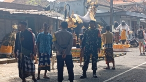 Wujudkan Keamanan Upacara Adat, Babinsa, Bhabinkamtibmas, dan Pecalang Bersinergi di Desa Undisan Kelod