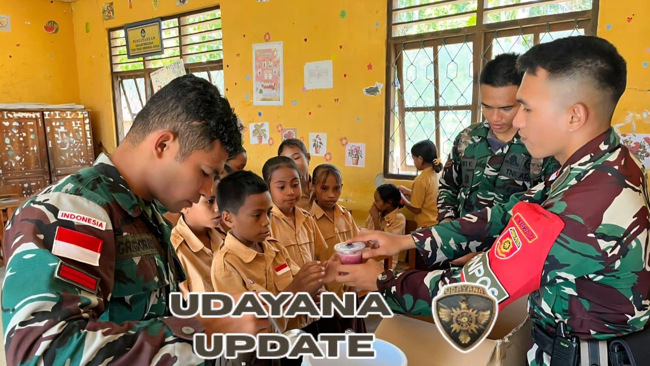 Satgas Pamtas Yonarmed 12 Kostrad Didik dan Beri Kolak Gratis untuk Anak Sekolah di Perbatasan