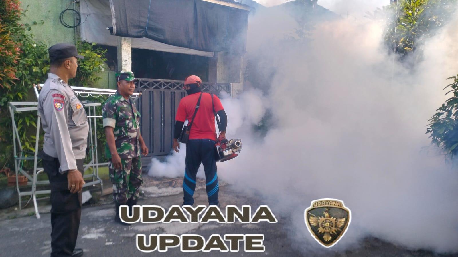 Wujud Kepedulian Terhadap Kesehatan Warga, Babinsa Dampingi Fogging Lingkungan