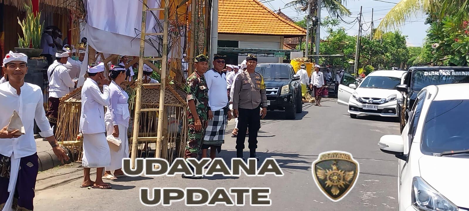 Sinergitas Babinsa, Bhabinkamtibmas dan Pecalang Amankan Upacara Adat di Desa Ketewel