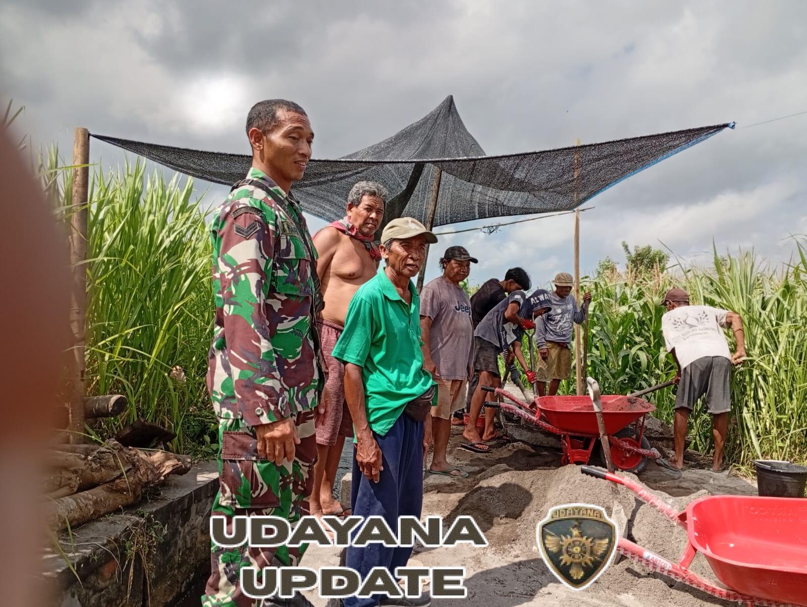 Babinsa Desa Bebandem monitoring pengerjaan saluran irigasi tersier Subak Sengkawan.