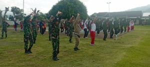 Kodim 1628/Sumbawa Barat Ikut Meriahkan Senam Sehat Bersama PT Amman Mineral di Brang Rea