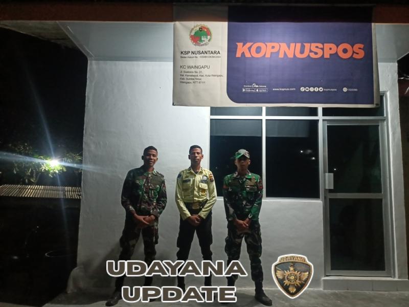 Wujudkan Rasa Aman, Kodim 1601/Sumba Timur Patroli Malam di Bank dan Kantor Pos Hambala