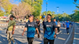 Jaga Sinergi dan Fisik, Satgas Pamtas RI-RDTL Sektor Barat Pos Wini Pimpin Olahraga Bersama CIQS PLBN Wini