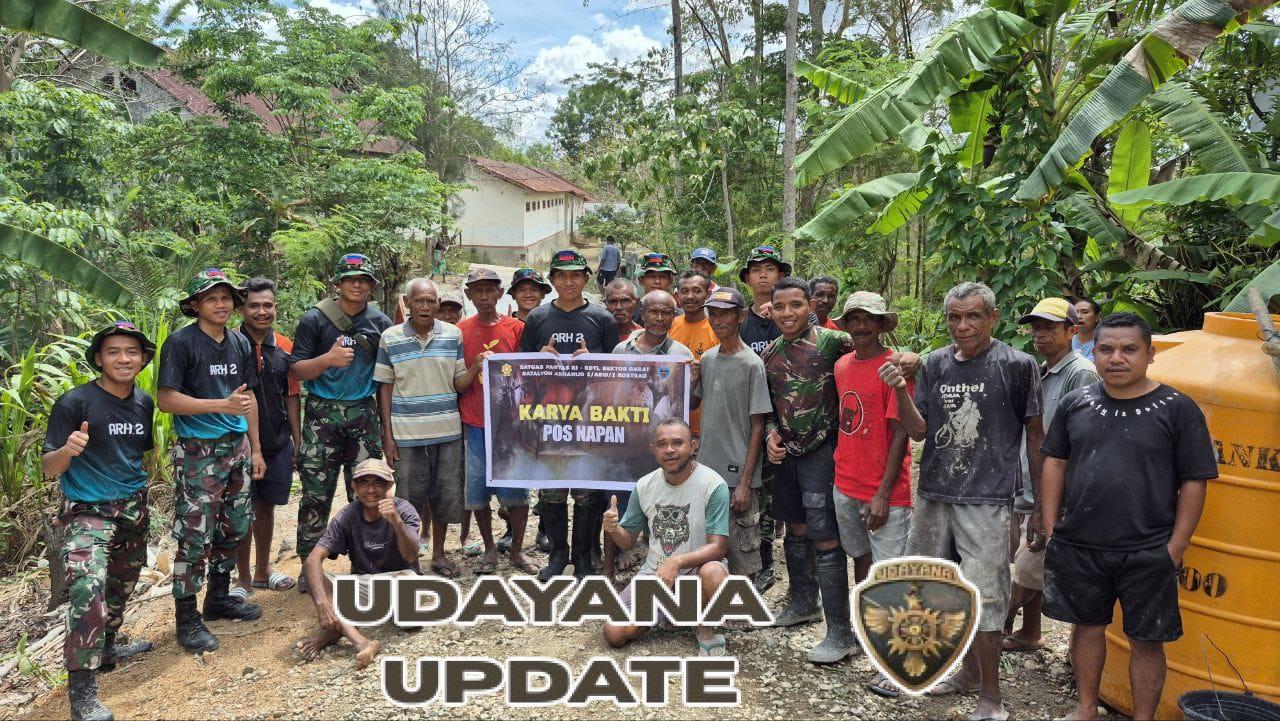 Bakti TNI di Perbatasan, Satgas Pamtas Yonarhanud 2 Kostrad Adakan Karya Bakti Bersama Masyarakat