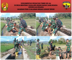 Hari ke-7 TMMD ke-126, Prajurit dan Warga Kompak Bersihkan Material Saluran Irigasi di Benteng Tawa
