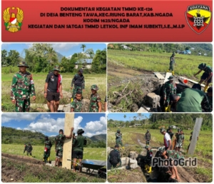 Dansatgas TMMD Kodim 1625/Ngada Ikut Gotong Royong di Saluran Irigasi Lewor Tepu
